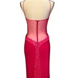 LM By Mignon Hot Pink Sequin Mesh Illusion Gown